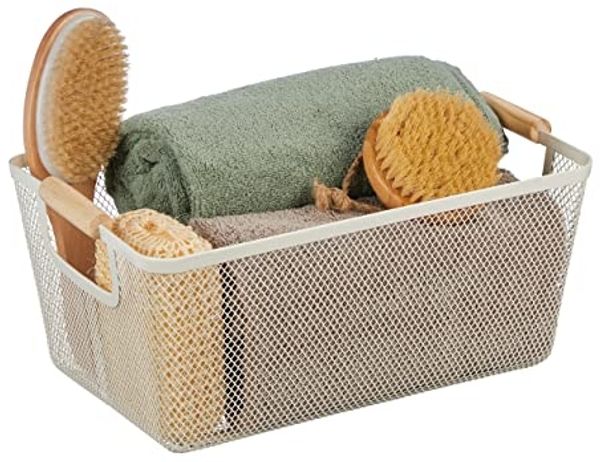 Relaxdays Drahtkorb mit Holzgriffen