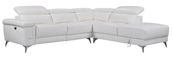 Vente-unique - Relaxsofa Ecksofa Leder elektrisch - Ecke Rechts - Elfenbein - PASCALINE