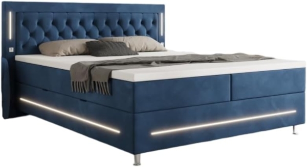 Boxspringbett Vito mit RGB, USB und Stauraum 140x200 Blau H4