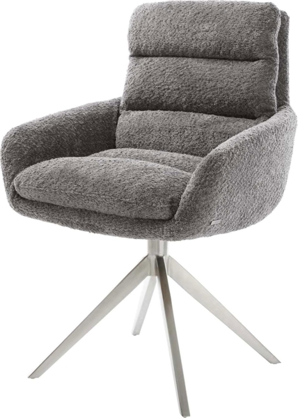 Esszimmerstuhl Abelia-Flex mit Armlehnen Bouclé Grau Kreuzgestell breit Edelstahl