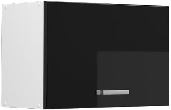 Vicco Hängeschrank R-Line, Schwarz Hochglanz/Weiß, 60 cm Flach