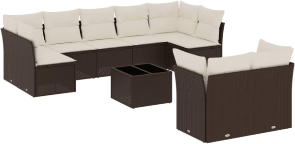 vidaXL 10-tlg. Garten-Sofagarnitur mit Kissen Braun Poly Rattan 3250002