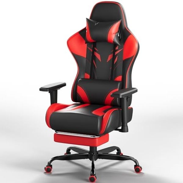 JUMMICO Gaming Stuhl mit Fußstütze & verstellbaren Armlehnen, Rot/ Schwarz