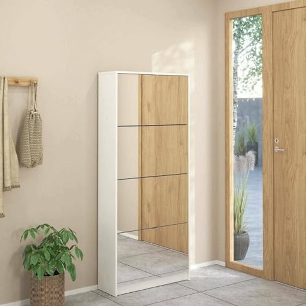 Dmora - Schuhschrank Bliss, Schuhregal, Mehrzweck-Eingangsgarderobe, Möbel für Schuhe, 70x24 h162 cm, Weiß