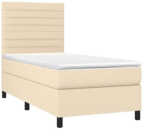 vidaXL Boxspringbett mit Matratze Creme 90x200 cm Stoff, Härtegrad: H2 [3141830]