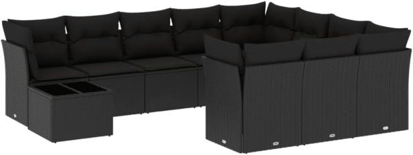 vidaXL 11-tlg. Garten-Sofagarnitur mit Kissen Schwarz Poly Rattan 3250094