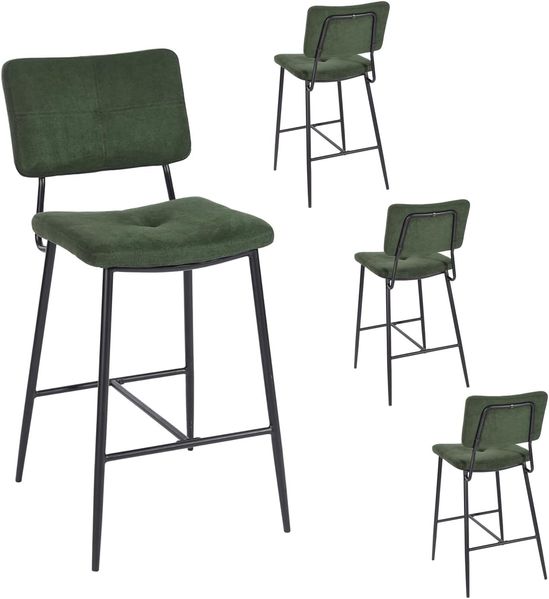 MEUBLE COSY Barhocker 4er Set Barstuhl mit Lehne und Fußstütze aus Stoff Metall Tresenhocker Bistrohocker für Bar Bistro Café Küche, Grün