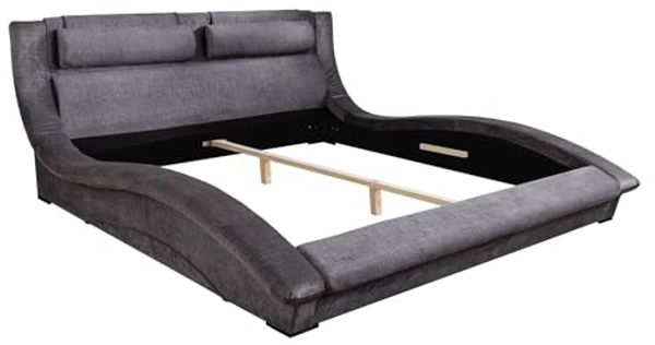 riess-ambiente Polsterbett SWING 180x200cm grau - Samt, Seidenstoff, geschwungen, Vogue, modern (Einzelartikel, 1-tlg), geschwungenes Rahmenbett · mit Nackenstützkissen & Bettkasten