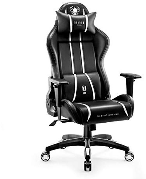 Diablo X-One 2. 0 Gaming Stuhl Gamer Chair Bürostuhl Schreibtischstuhl Verstellbare Armlehnen Ergonomisches Design Nacken/-Lendenkissen Wippfunktion Schwarz-Weiß Normal (L)