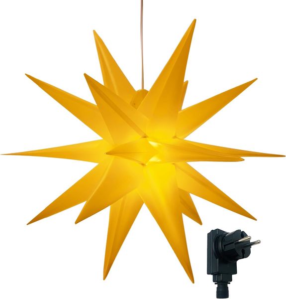 Bonetti 3D Leuchtstern inkl. warm-weißer LED Beleuchtung | für Innen und Außen geeignet | hängend | 7,5 m Zuleitung (gelb, Ø 57 cm (Netzstecker))