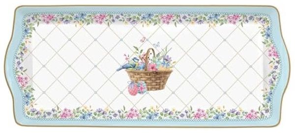 EasyLife Servierplatte Spring Bloom, Porzellan, Spülmaschinengeeignet, Mehrfarbig, Hasen & Blumenkörbe, H: 2.5cm