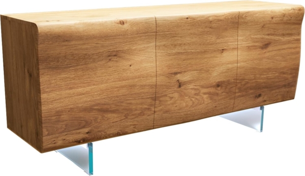 Sideboard New Live-Edge 145 cm Eiche Natur 3 Türen Glasfuß