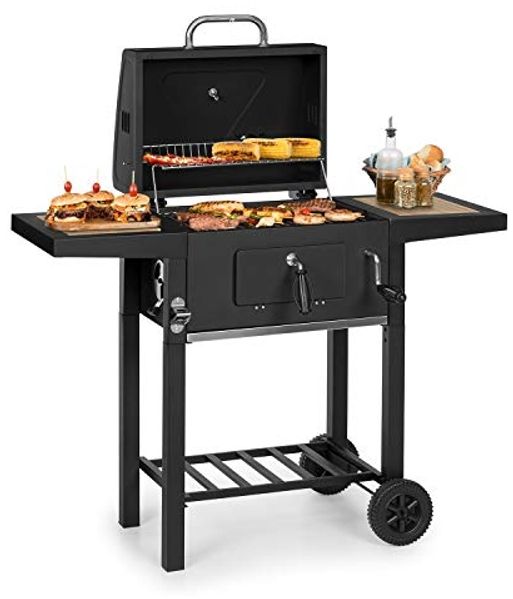 Meat Machine Holzkohlegrill BBQ 45x32,5cm Thermometer Bodenrollen Schwarz