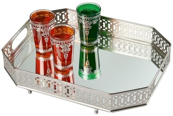 Marrakesch Orient & Mediterran Interior Tablett Spiegeltablett Eckiges Tablett Agata 34cm groß Ramadan Deko, Handarbeit
