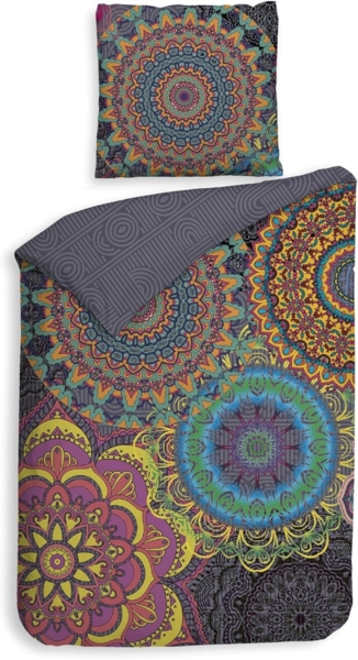 ZO HOME Bettwäsche ZO!Home, Renforcé, 2 teilig, bunte Mandalas auf grauem Hintergrund