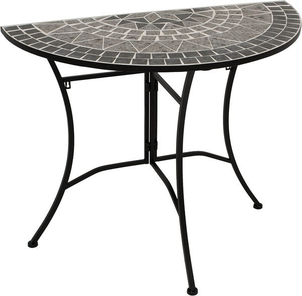 DEGAMO Gartentisch SIENA (1-St), Wandtisch halbrund 45x90cm, Eisen schwarz, Platte Mosaik grau/weiss