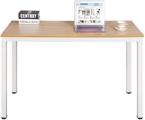 sogesfurniture Schreibtisch Computertisch Büromöbel PC Tisch, Stabil Bürotisch Arbeitstisch Esstisch aus Holz und Stahl, Einfache Montage, 100 x 60 x 75 cm, Teak & Weiß AC3TW-100-SF