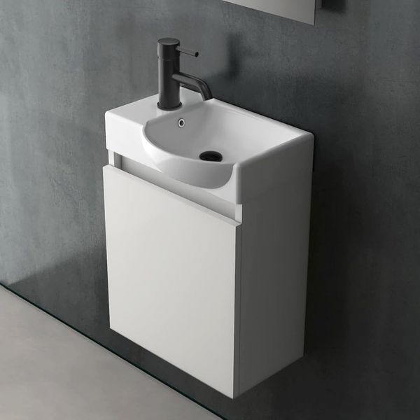 Alpenberger Badezimmer Möbel Komplett Set | Badschrank Hochglanz-Weiß | Waschbecken mit Vormontiertem Unterschrank | Hänge Badunterschrank mit Handwaschbecken | Gäste-WC Lösung | Keramik Waschtisch