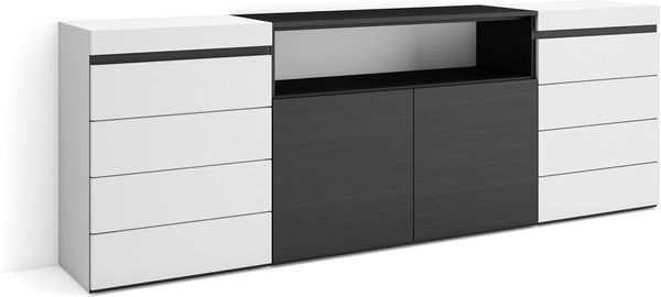 Skraut Home | Kommode mit Schubladen | Aufbewahrungsschrank | 214 x 75 x 35 cm | Für Schlafzimmer, Zimmer | Sideboard, Schrank | Moderner Stil | Weiß und Schwarz