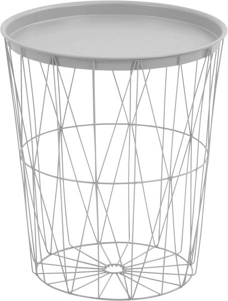 axentia Beistelltisch Drahtkorb aus Stahl, mit abnehmbarem Tablet, Ø ca. 40 x 46 cm, Weiß