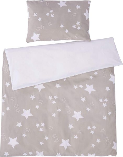 Bio Kinderbettwäsche 100% Bio-Baumwolle (kbA) GOTS zertifiziert, Sterne Grau, 100x135 cm / 40x60 cm, Perkal-Stoff