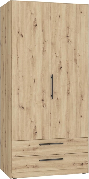FORTE CADIXO Kleiderschrank 100, klassischer Schrank mit Zwei Drehtüren und 2 Schubladen, Holzwerkstoff, Artisan Eiche Dekor, 100,9 cm breit, 212,9 cm hoch, 58,9 cm tief Bild 4
