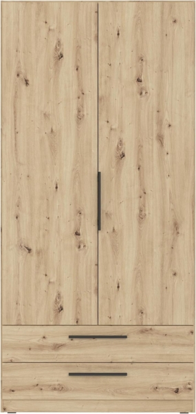 FORTE CADIXO Kleiderschrank 100, klassischer Schrank mit Zwei Drehtüren und 2 Schubladen, Holzwerkstoff, Artisan Eiche Dekor, 100,9 cm breit, 212,9 cm hoch, 58,9 cm tief Bild 3