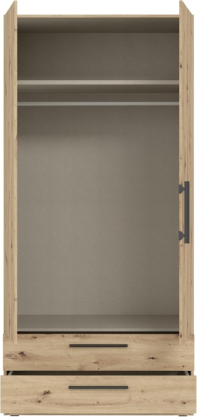 FORTE CADIXO Kleiderschrank 100, klassischer Schrank mit Zwei Drehtüren und 2 Schubladen, Holzwerkstoff, Artisan Eiche Dekor, 100,9 cm breit, 212,9 cm hoch, 58,9 cm tief Bild 5
