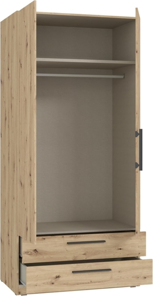 FORTE CADIXO Kleiderschrank 100, klassischer Schrank mit Zwei Drehtüren und 2 Schubladen, Holzwerkstoff, Artisan Eiche Dekor, 100,9 cm breit, 212,9 cm hoch, 58,9 cm tief Bild 6