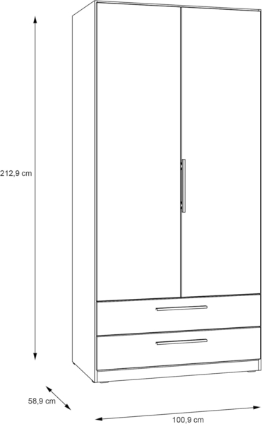 FORTE CADIXO Kleiderschrank 100, klassischer Schrank mit Zwei Drehtüren und 2 Schubladen, Holzwerkstoff, Artisan Eiche Dekor, 100,9 cm breit, 212,9 cm hoch, 58,9 cm tief Bild 2