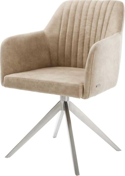 Drehstuhl Greg-Flex Beige Vintage Kreuzgestell breit Edelstahl 360° drehbar