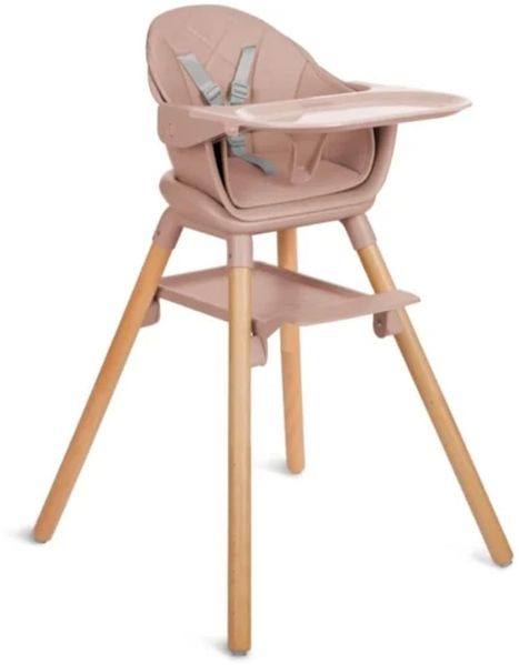 Kikkaboo Kinderhochstuhl Woody 3 in 1 Holzbeine Kinderstuhl Fußstütze Tablett pink
