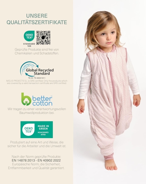 molis&co. 1.0 TOG. Baby-Schlafsack mit Füßen. Größe: 80 cm (2 Jahre). Ideal für Übergang. Vichy Pink. 100% Baumwolle. (Oeko-TEX 100). Bild 7