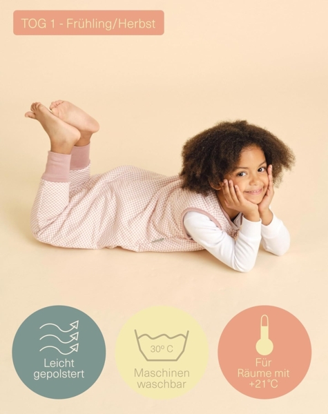 molis&co. 1.0 TOG. Baby-Schlafsack mit Füßen. Größe: 80 cm (2 Jahre). Ideal für Übergang. Vichy Pink. 100% Baumwolle. (Oeko-TEX 100). Bild 4