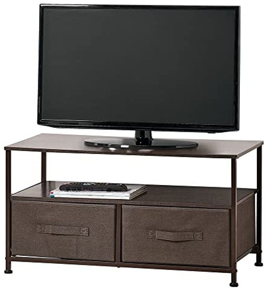 TV Möbel Sideboard Fernsehtisch mit Ablage und Ordnungsboxen mDesign braun