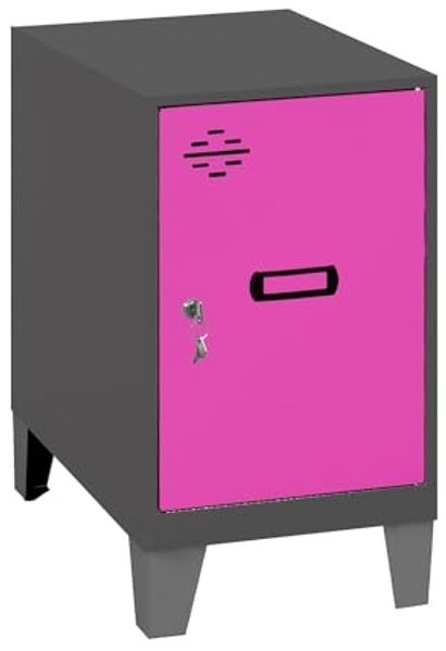 Simon Rack Simonlocker Kommode, klein, 575 x 400 x 500 mm, Amario aus Metall, mit Schlüssel, Anthrazit/Rosa