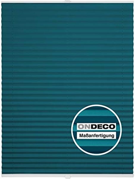 ondeco Plissee Klemmfix auf Maß für alle Fenster innen, ohne Bohren, Montage Klemmträger Sonnenschutz Sichtschutz Rollo Blickdicht - Petrol - B): 81-90 cm, H): 101-150 cm