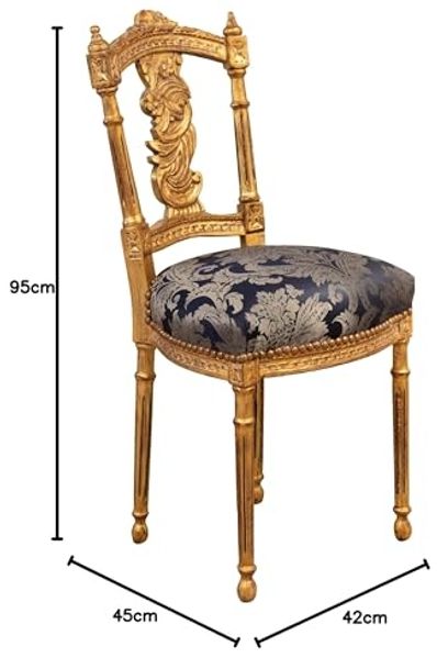 BISCOTTINI INTERNATIONAL ART TRADING Biscottini Antiker 95 x 45 x 42 cm Luigi XVI antikgold | Gepolsterter Stuhl im französischen Stil | Schlafzimmersessel aus Stoff beige, Media, L7328 Bild 2