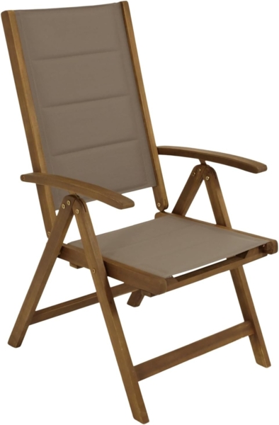 DEGAMO Gartensessel BOLIVAR 5-fach verstellbar, klappbar, Akazie geölt + Kunstgewebe taupefarben
