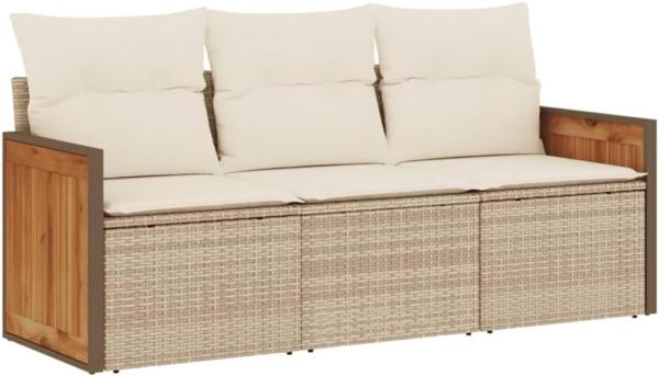 vidaXL 3-tlg. Garten-Sofagarnitur mit Kissen Beige Poly Rattan 3259839