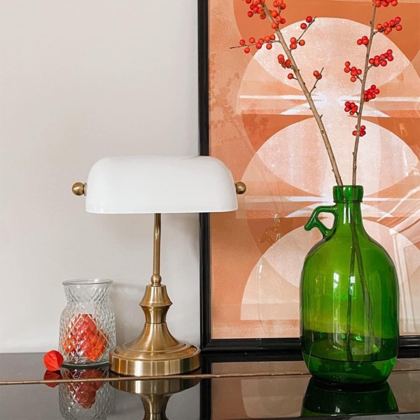 Qazqa Tischleuchte Banker, ohne Leuchtmittel, E27, Gold, Klassisch / Antik, Glas, 1-flammig