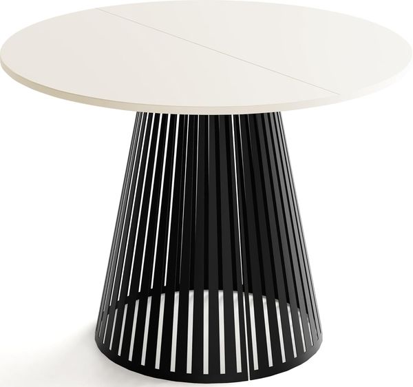 WFL GROUP Esstisch Naro Black ausziehbar rund mit schwarzen Lamellen, Metallbeinen (MADE IN EU, erhältlich in 2 Größen – 100/120 cm, ausziehbar auf 180/200 cm), platzsparender Tisch mit Lamellen für Küche, Esszimmer oder Wohnzimmer