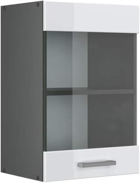 VICCO Küchenschrank R-Line Hängeschrank Unterschrank Küchenzeile Küchenunterschran Anthrazit (Weiß Hochglanz, Hängeglasschrank 40cm)