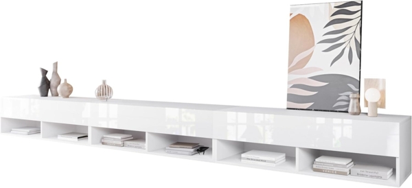 TV-Lowboard A300 (Farbe: Weiß / Weiß Hochglanz, mit weißer LED Beleuchtung)