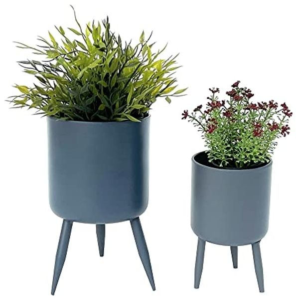DanDiBo Blumentopf mit Füßen Pflanztopf Blumenkübel mit Beinen Metall Grau 2er Set 96260 Modern Pflanzenständer