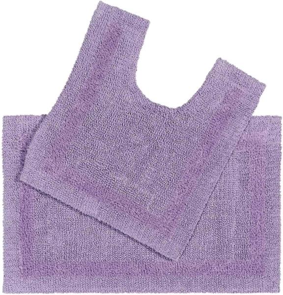 Homescapes Badematte 2 teiliges Luxus Badematten Set 100% Baumwolle flieder, Höhe 30 mm, Badematte - 50x80 cm, WC Vorleger - 50x55 cm