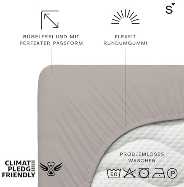 Schlafgut Spannbettlaken Premium, Gummizug: rundum, (1 Stück), Mako-Zwirn-Jersey, Sand Mid, S 90x190 cm - 100x220 cm Bild 2