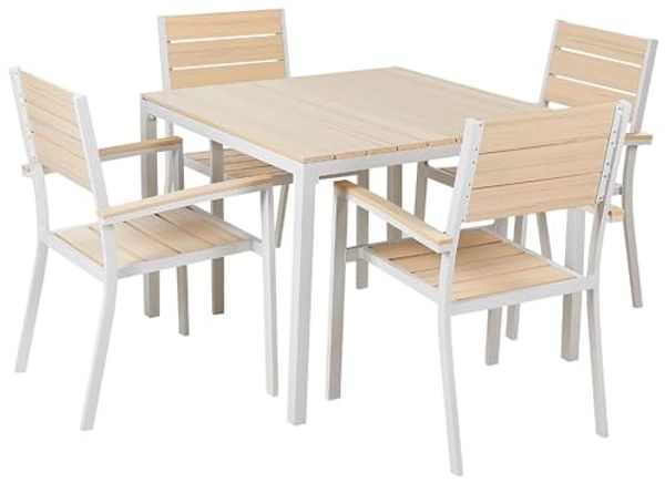 Beliani 'PRATO' Gartentisch Set, Kunstholz beige, 95x95x74 cm