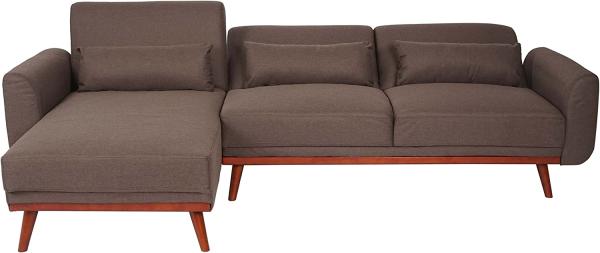 Sofa HWC-J20, Couch Ecksofa, L-Form 3-Sitzer Liegefläche Schlaffunktion Stoff/Textil 280cm ~ braun