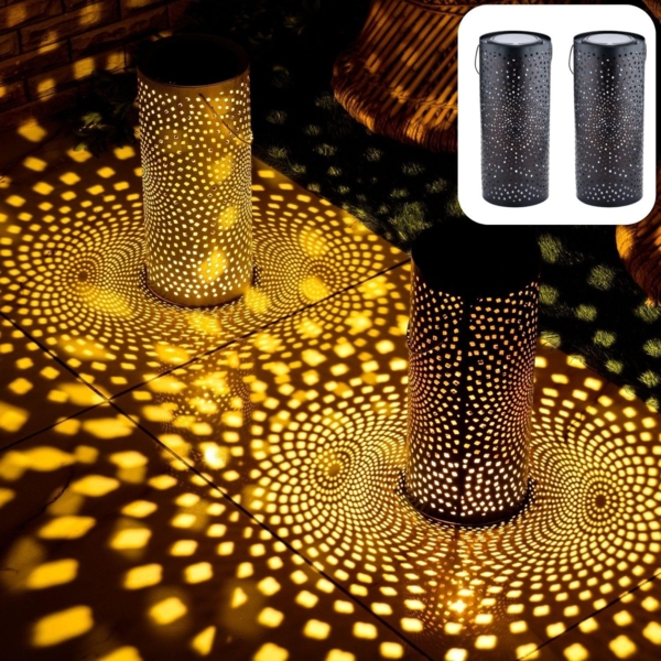 Marrakesch Orient & Mediterran Interior LED Solarleuchte 2er Set Vintage Solarlaterne Solar Laterne Windlicht Outdoor Schwarz, LED fest integriert